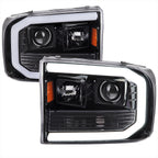 1999-2004 Ford F-250/F-350/F-450/F-550 /2000-2004 Ford Excursion LED Bar Projector Headlights (Jet Black Housing/Clear Lens)