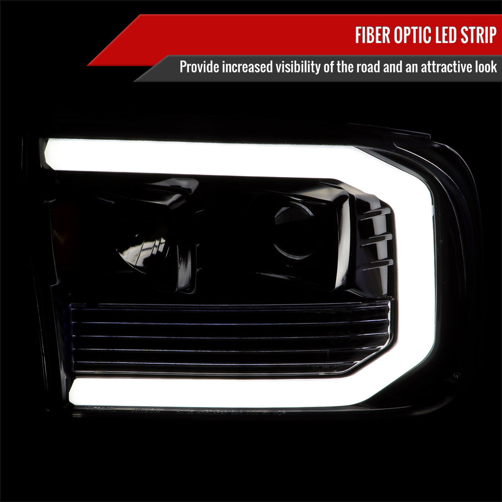 1999-2004 Ford F-250/F-350/F-450/F-550 /2000-2004 Ford Excursion LED Bar Projector Headlights (Glossy Black Housing/Light Smoked Lens)