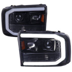 1999-2004 Ford F-250/F-350/F-450/F-550 /2000-2004 Ford Excursion LED Bar Projector Headlights (Glossy Black Housing/Light Smoked Lens)