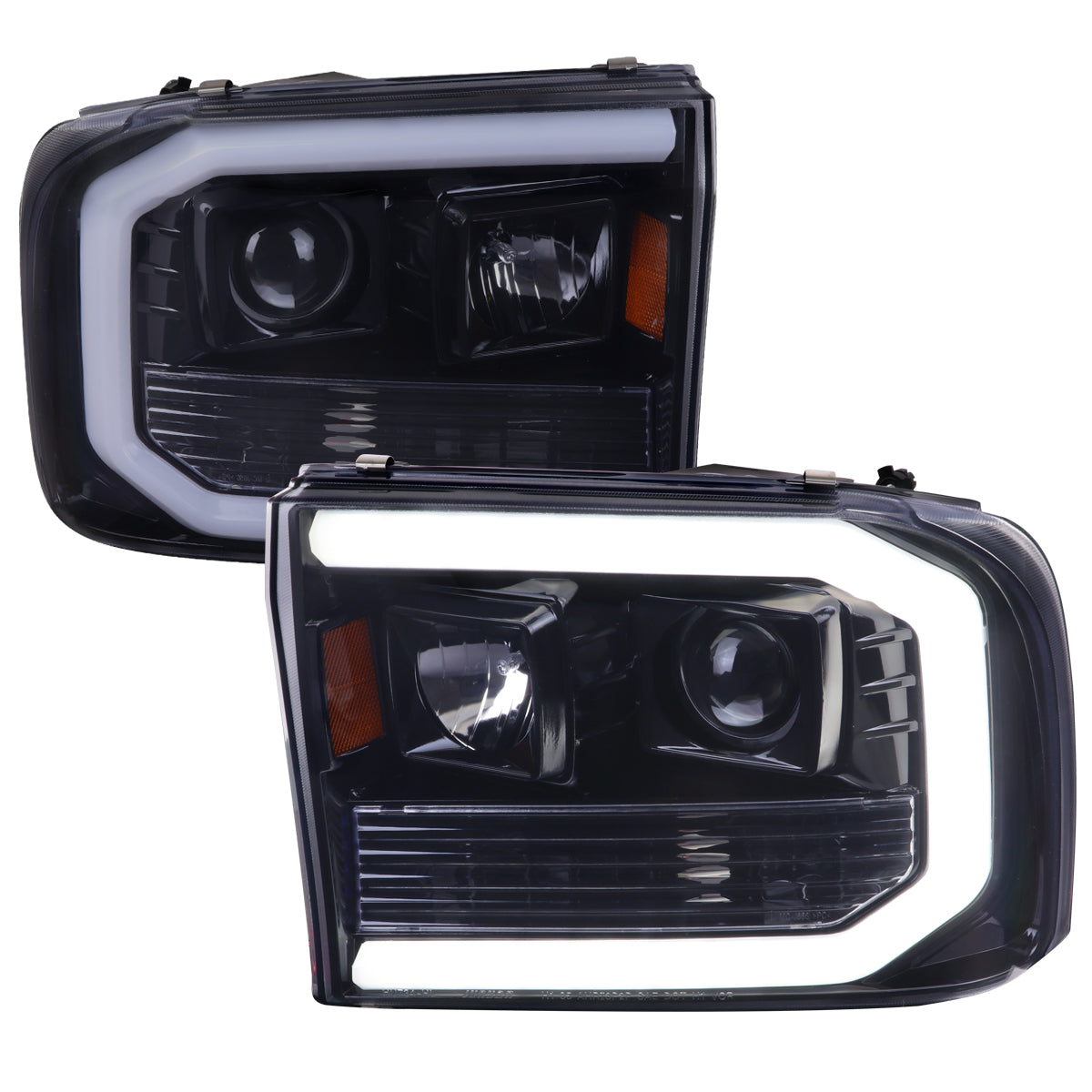 1999-2004 Ford F-250/F-350/F-450/F-550 /2000-2004 Ford Excursion LED Bar Projector Headlights (Glossy Black Housing/Light Smoked Lens)
