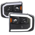 1999-2004 Ford F-250/F-350/F-450/F-550 /2000-2004 Ford Excursion LED Bar Projector Headlights (Matte Black Housing/Clear Lens)