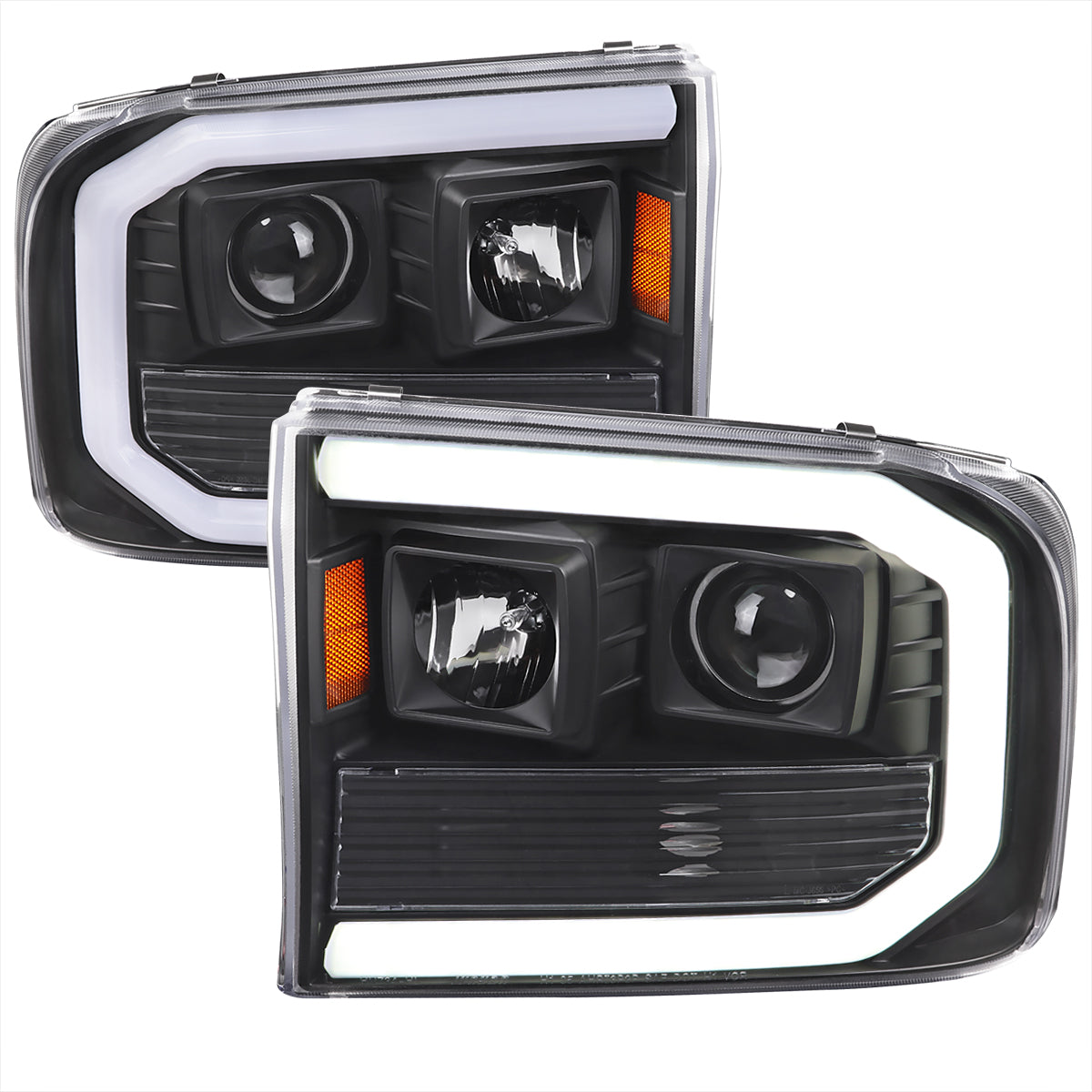 1999-2004 Ford F-250/F-350/F-450/F-550 /2000-2004 Ford Excursion LED Bar Projector Headlights (Matte Black Housing/Clear Lens)