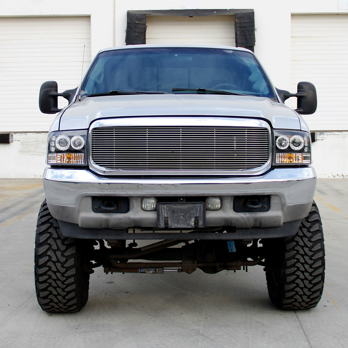 1999-2004 Ford Excursion F-250 F-350 F-450 F-550 Dual Halo Projector Headlights (Matte Black Housing/Clear Lens)