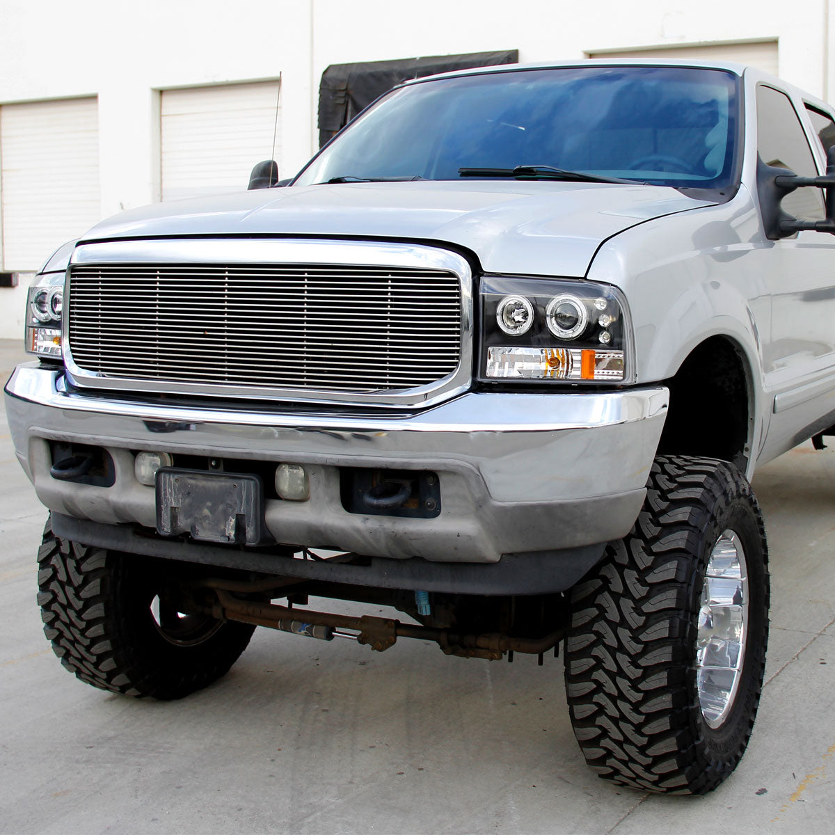 1999-2004 Ford Excursion F-250 F-350 F-450 F-550 Dual Halo Projector Headlights (Matte Black Housing/Clear Lens)