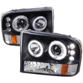 1999-2004 Ford Excursion F-250 F-350 F-450 F-550 Dual Halo Projector Headlights (Matte Black Housing/Clear Lens)