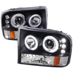 1999-2004 Ford Excursion F-250 F-350 F-450 F-550 Dual Halo Projector Headlights (Matte Black Housing/Clear Lens)