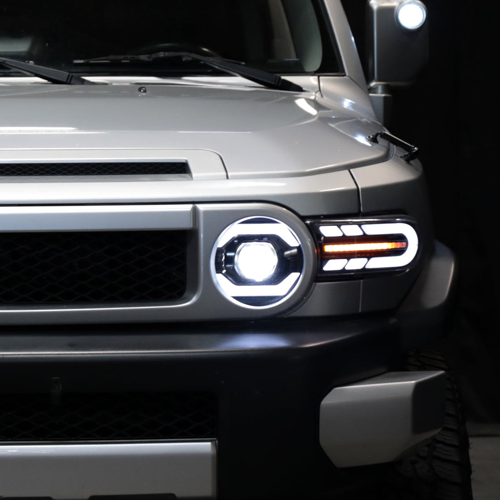 2007-2014 Toyota FJ Cruiser Switchback Sequential Turn Signal Animated LED Bar Projector Headlights (Matte Black Housing/Clear Lens)