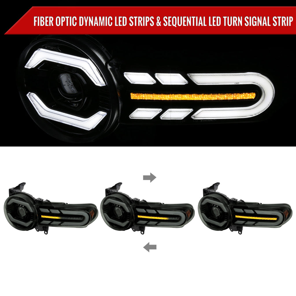 2007-2014 Toyota FJ Cruiser Switchback Sequential Turn Signal Animated LED Bar Projector Headlights (Matte Black Housing/Smoked Lens)