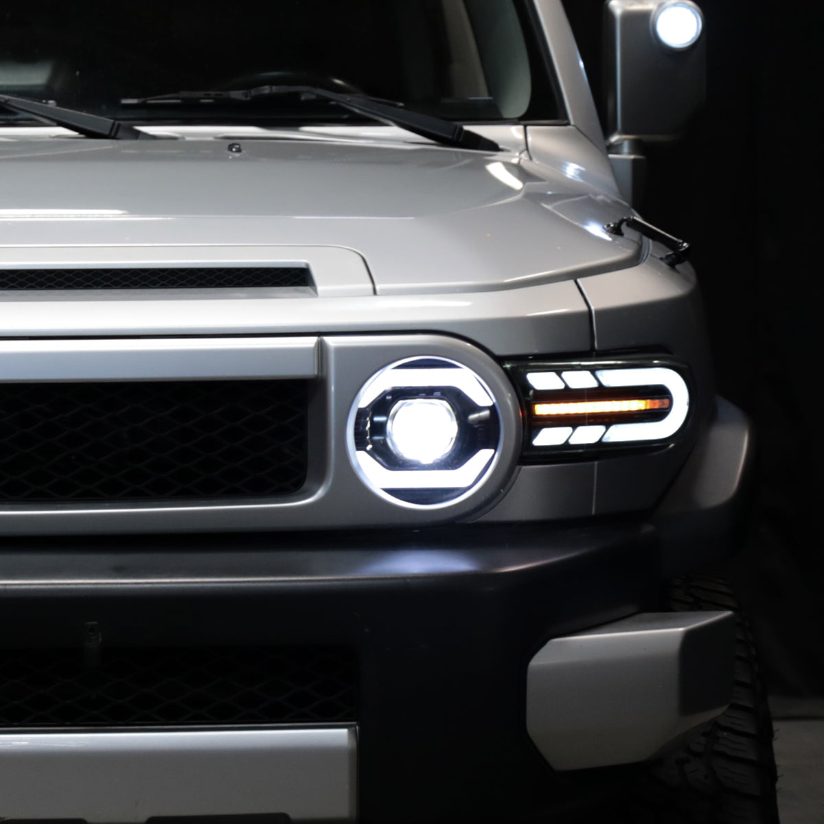 2007-2014 Toyota FJ Cruiser Switchback Sequential Turn Signal Animated LED Bar Projector Headlights (Matte Black Housing/Smoked Lens)