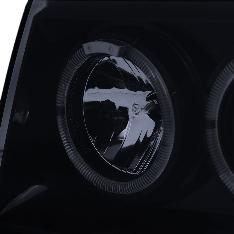 1993-1996 Jeep Grand Cherokee V2 Dual Halo Projector Headlights (Glossy Black Housing/Smoked Lens)