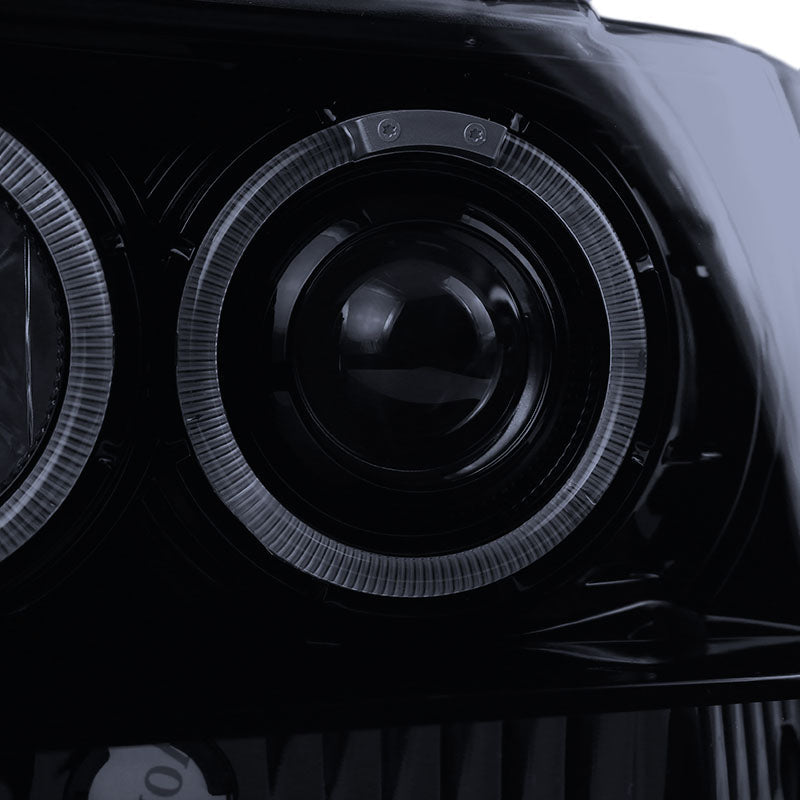1993-1996 Jeep Grand Cherokee V2 Dual Halo Projector Headlights (Glossy Black Housing/Smoked Lens)