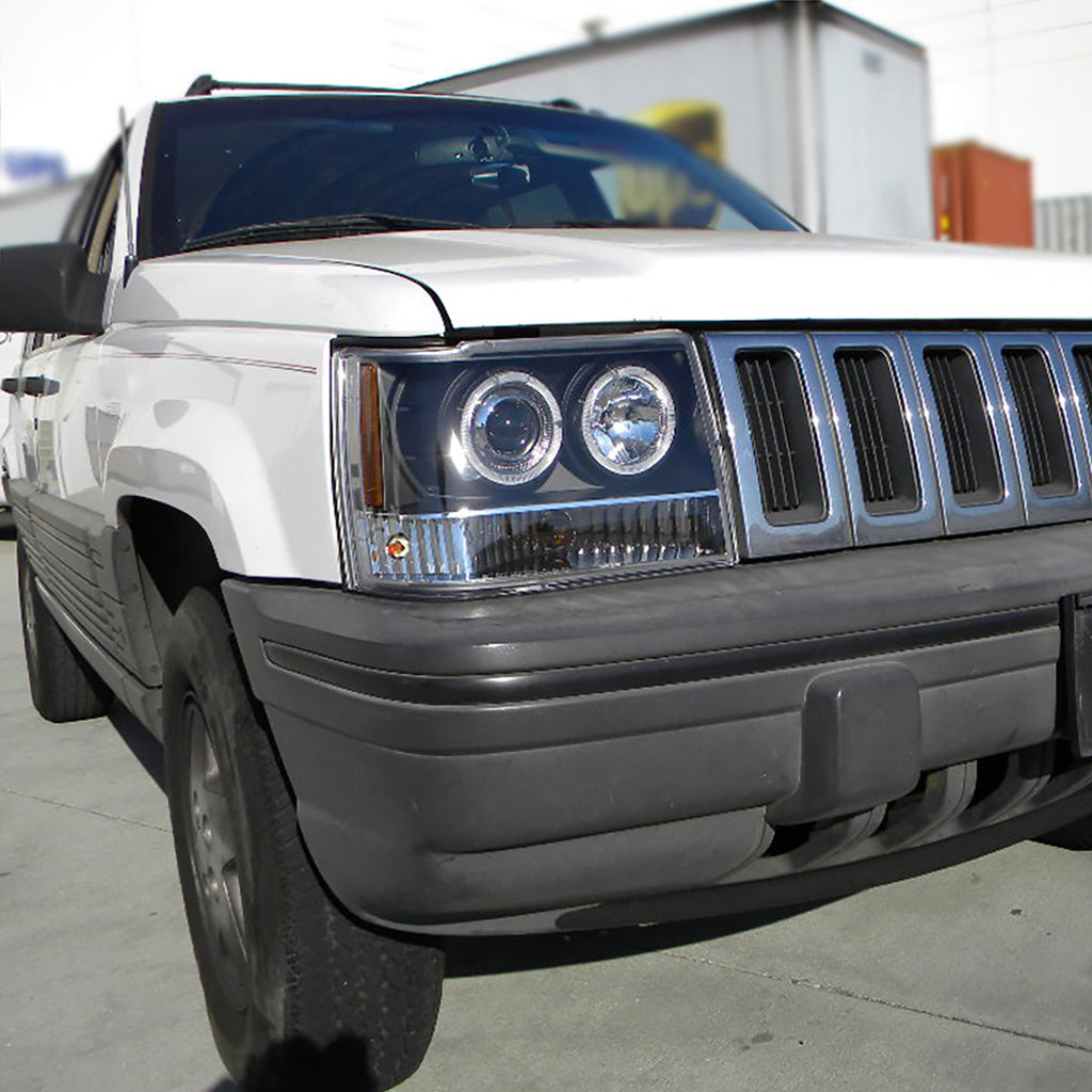 1993-1996 Jeep Grand Cherokee Dual Halo Projector Headlights (Matte Black Housing/Clear Lens)