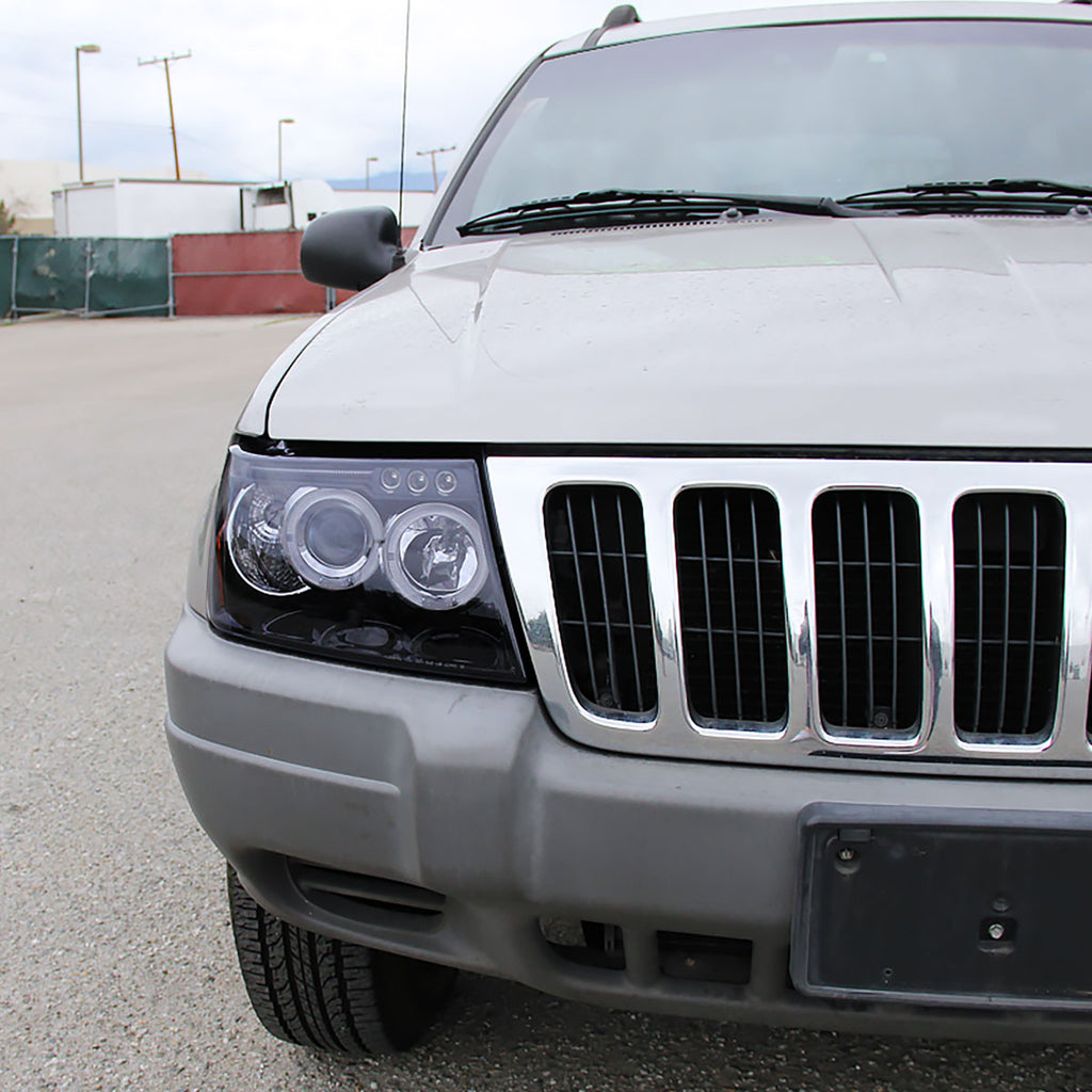 1999-2004 Jeep Grand Cherokee Dual Halo Projector Headlights (Glossy Black Housing/Smoked Lens)