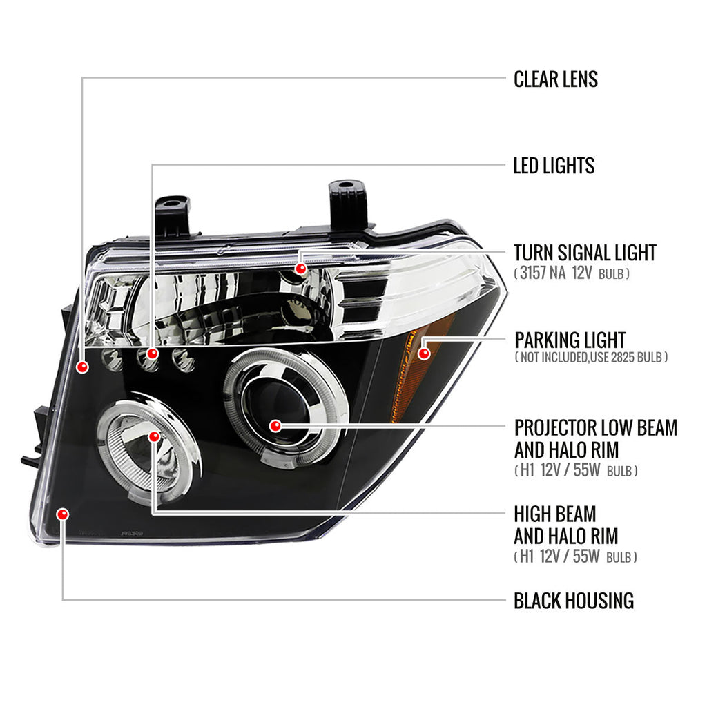 2005-2007 Nissan Pathfinder/ 2005-2008 Frontier Dual Halo Projector Headlights (Matte Black Housing/Clear Lens)