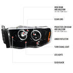 2002-2005 Dodge RAM 1500/ 2003-2005 RAM 2500 3500 Dual Halo Projector Headlights (Jet Black Housing/Clear Lens)