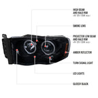 2002-2005 Dodge RAM 1500/ 2003-2005 RAM 2500 3500 Dual Halo Projector Headlights (Glossy Black Housing/Smoked Lens)