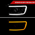 2006-2008 Dodge RAM 1500/ 2006-2009 2500 3500 Switchback LED C-Bar Projector Headlights (Jet Black Housing/Clear Lens)