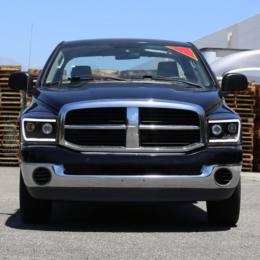 2006-2008 Dodge RAM 1500/ 2006-2009 2500 3500 Switchback LED C-Bar Projector Headlights (Matte Black Housing/Clear Lens)