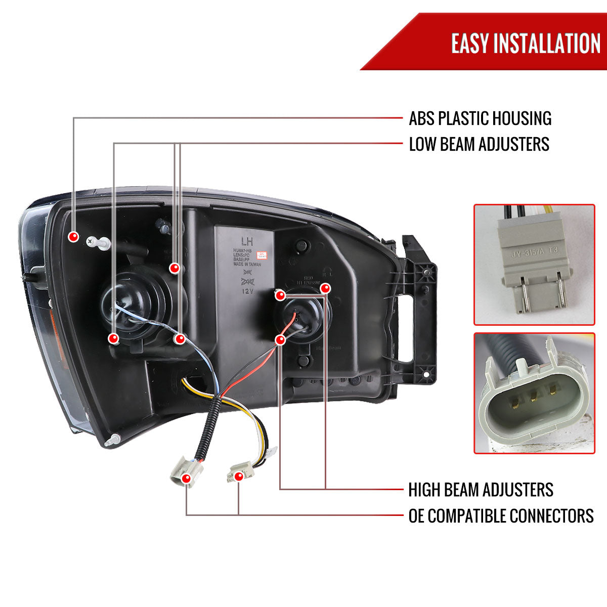 2006-2008 Dodge RAM 1500/ 2006-2009 2500 3500 Switchback LED C-Bar Projector Headlights (Matte Black Housing/Clear Lens)