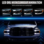 2006-2008 Dodge RAM 1500 / 2006-2009 RAM 2500 3500 Projector Headlights with Switchback LED Strips, Sequential Turn Signals, DRL & Startup Animation (Black Housing / Clear Lens)
