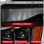 2006-2008 Dodge RAM 1500 / 2006-2009 RAM 2500 3500 Projector Headlights with Switchback LED Strips, Sequential Turn Signals, DRL & Startup Animation (Black Housing / Clear Lens)