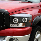 2006-2008 Dodge RAM 1500/ 2006-2009 RAM 2500 3500 Dual Halo Projector Headlights (Matte Black Housing/Clear Lens)