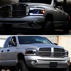 2006-2008 Dodge RAM 1500 / 2006-2009 RAM 2500 3500 Projector Headlights with Switchback LED Strips, Sequential Turn Signals, DRL & Startup Animation (Black Housing / Smoked Lens)