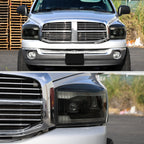 2006-2008 Dodge RAM 1500 / 2006-2009 RAM 2500 3500 Projector Headlights with Switchback LED Strips, Sequential Turn Signals, DRL & Startup Animation (Black Housing / Smoked Lens)