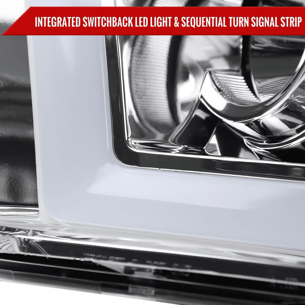 2009-2018 Dodge RAM 1500 / 2019-2021 RAM Classic / 2010-2018 RAM 2500 3500 Switchback Sequential LED C-Bar Projector Headlights (Chrome Housing/Clear Lens)