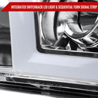 2009-2018 Dodge RAM 1500 / 2019-2021 RAM Classic / 2010-2018 RAM 2500 3500 Switchback Sequential LED C-Bar Projector Headlights (Chrome Housing/Clear Lens)
