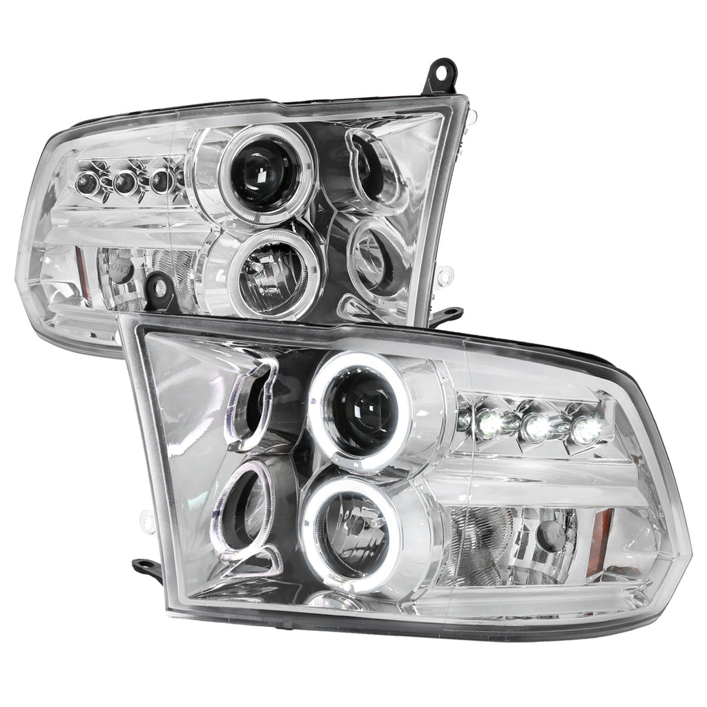 2009-2018 Dodge RAM 1500 / 2019-2021 RAM Classic / 2010-2018 RAM 2500 3500 Dual Halo Projector Headlights (Chrome Housing/Clear Lens)