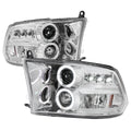 2009-2018 Dodge RAM 1500 / 2019-2021 RAM Classic / 2010-2018 RAM 2500 3500 Dual Halo Projector Headlights (Chrome Housing/Clear Lens)