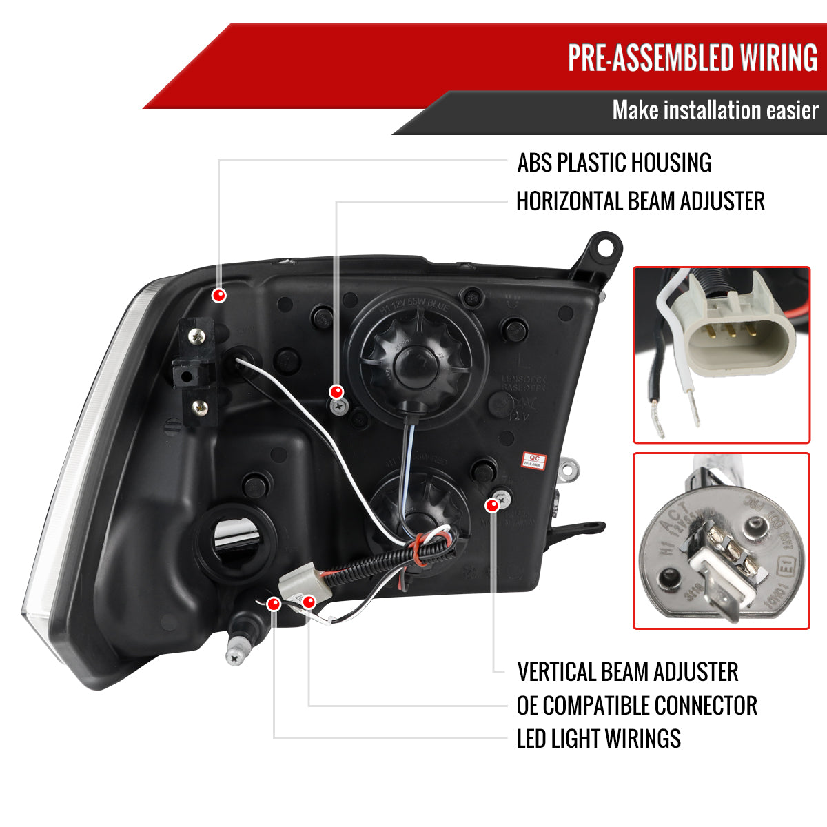 2009-2018 Dodge RAM 1500 / 2019-2021 RAM Classic / 2010-2018 RAM 2500 3500 LED C-Bar Projector Headlights (Matte Black Housing/Clear Lens)