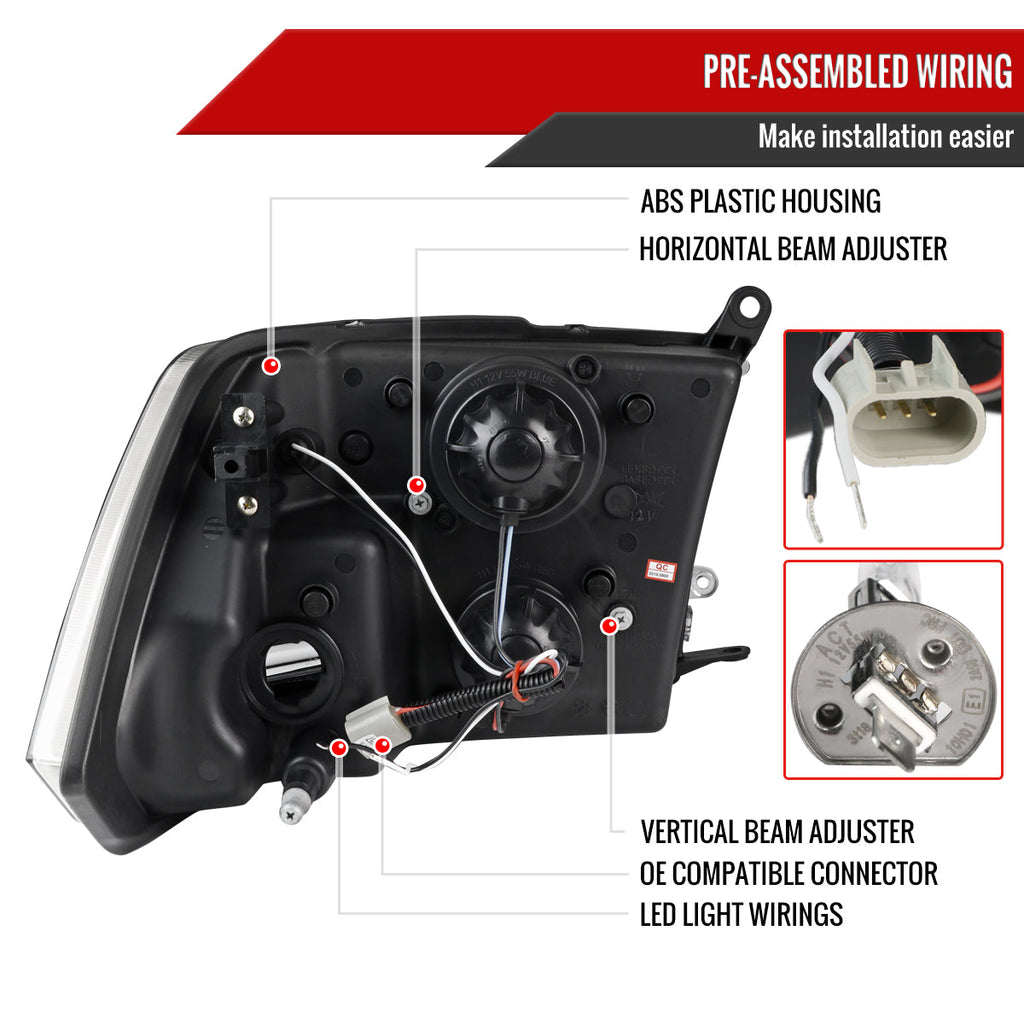 2009-2018 Dodge RAM 1500 / 2019-2021 RAM Classic / 2010-2018 2500 3500 LED C-Bar Projector Headlights (Glossy Black Housing/Smoked Lens)