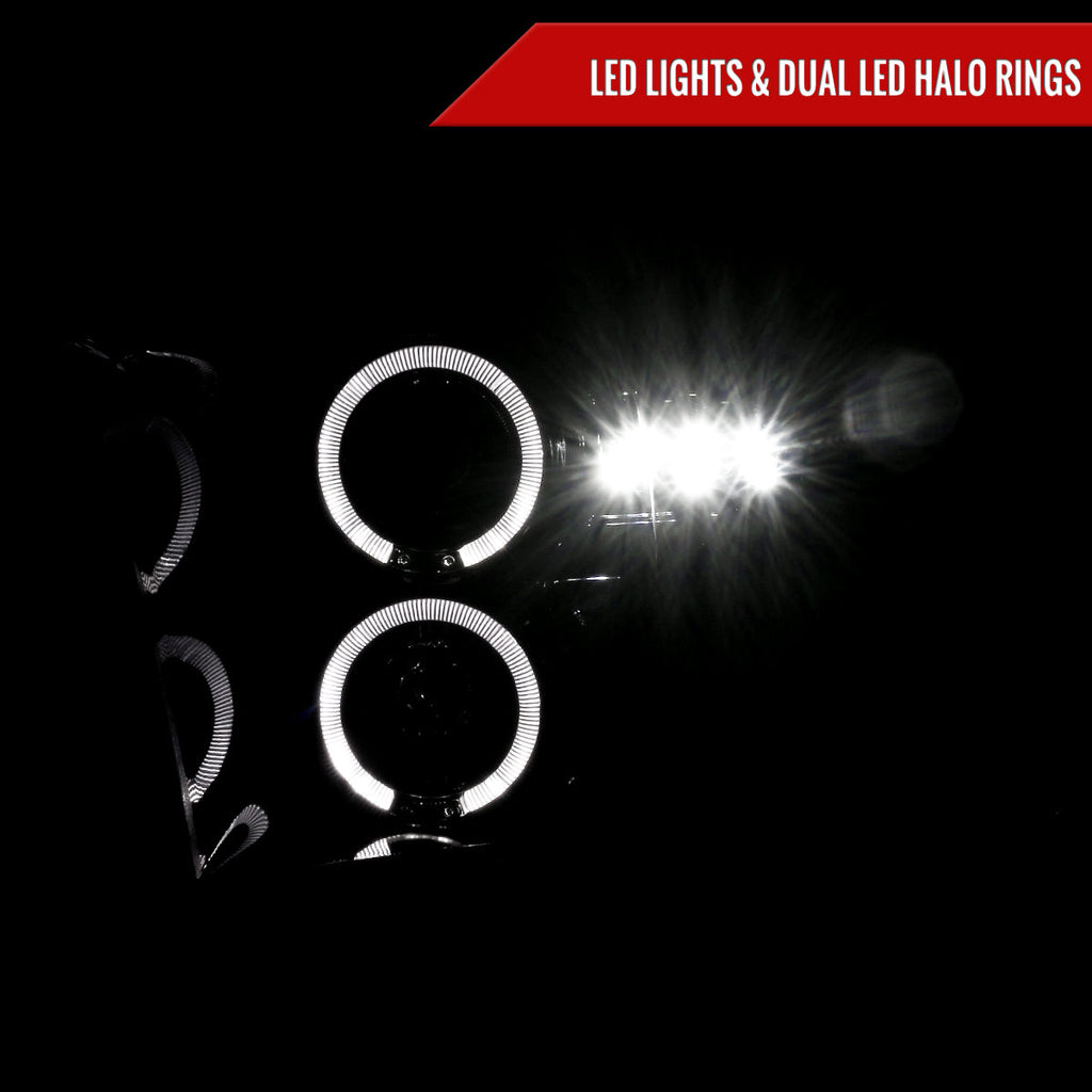 2009-2018 Dodge RAM 1500 / 2019-2021 RAM Classic / 2010-2018 RAM 2500 3500 Dual Halo Projector Headlights (Glossy Black Housing/Smoked Lens)