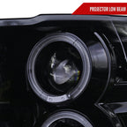 2009-2018 Dodge RAM 1500 / 2019-2021 RAM Classic / 2010-2018 RAM 2500 3500 Dual Halo Projector Headlights (Glossy Black Housing/Smoked Lens)