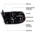 2009-2018 Dodge RAM 1500 / 2019-2021 RAM Classic / 2010-2018 RAM 2500 3500 Dual Halo Projector Headlights (Glossy Black Housing/Smoked Lens)