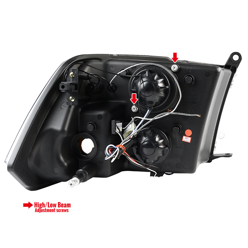 2009-2018 Dodge RAM 1500 / 2019-2021 RAM Classic / 2010-2018 RAM 2500 3500 Dual Halo Projector Headlights (Glossy Black Housing/Smoked Lens) - V2