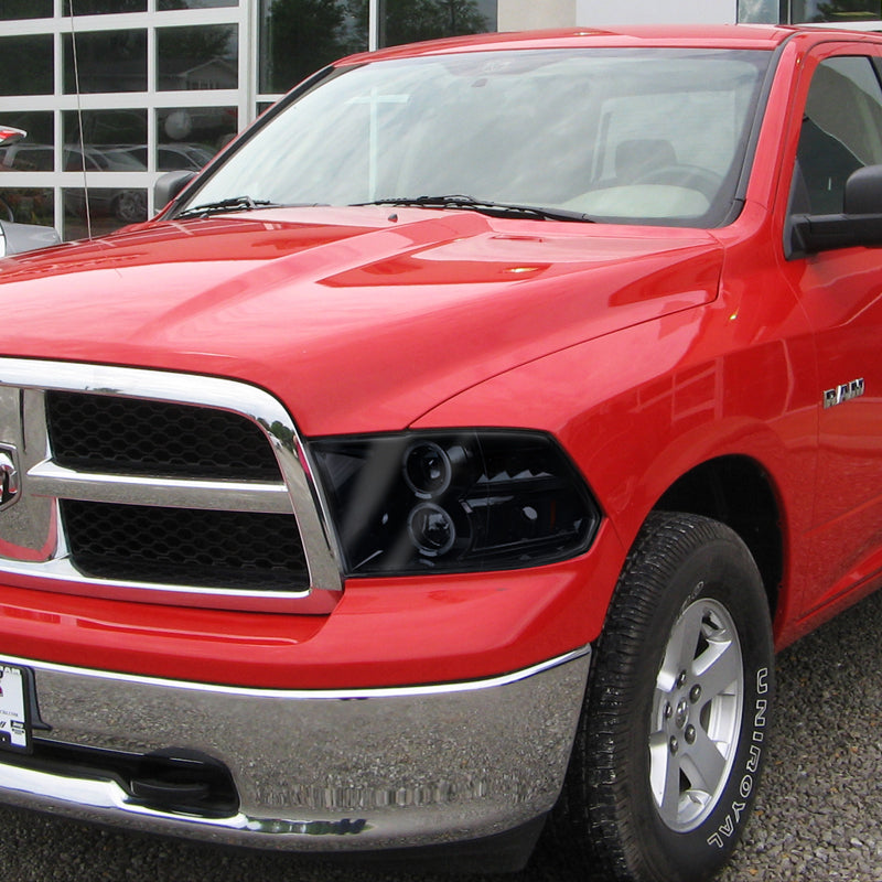 2009-2018 Dodge RAM 1500 / 2019-2021 RAM Classic / 2010-2018 RAM 2500 3500 Dual Halo Projector Headlights (Glossy Black Housing/Smoked Lens) - V2
