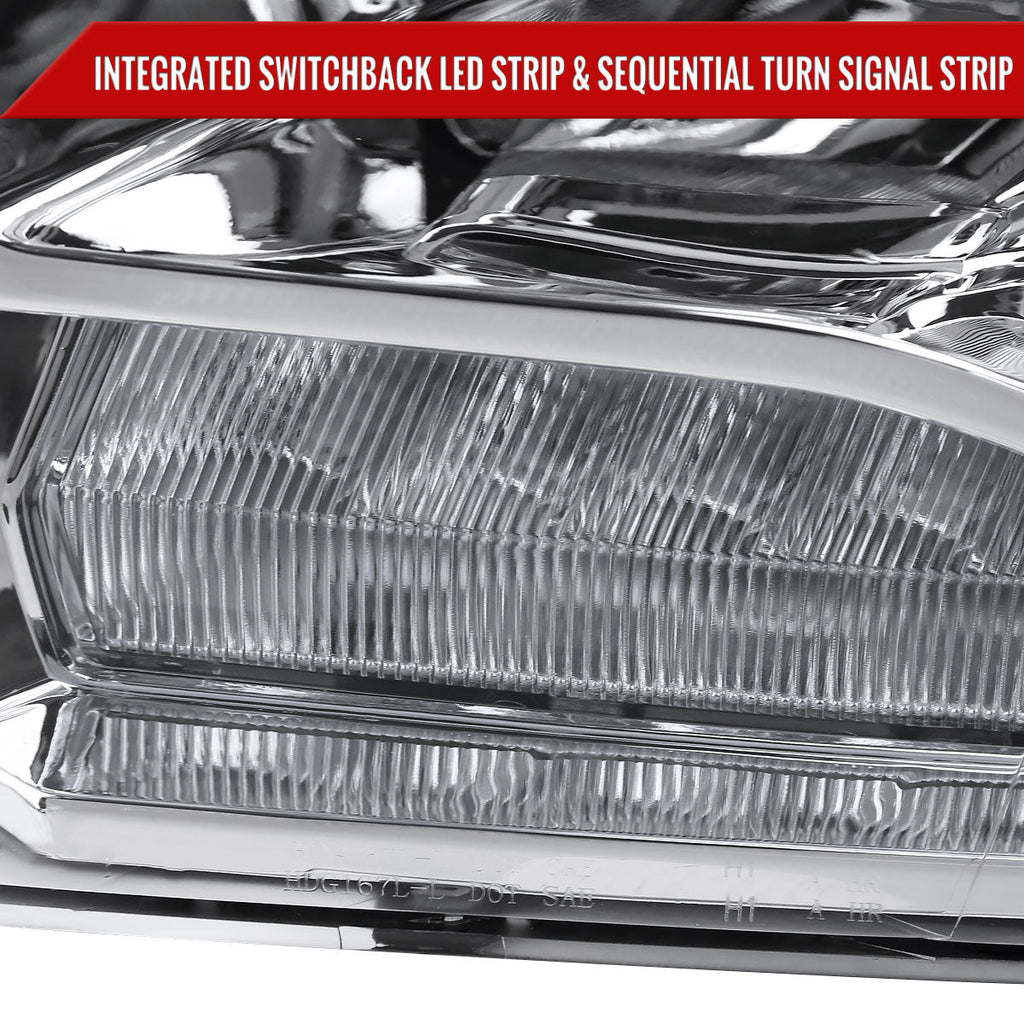 2009-2018 Dodge RAM 1500 / 2019-2021 RAM Classic / 2010-2018 RAM 2500 3500 Switchback Sequential LED Bar Projector Headlights (Chrome Housing/Clear Lens)