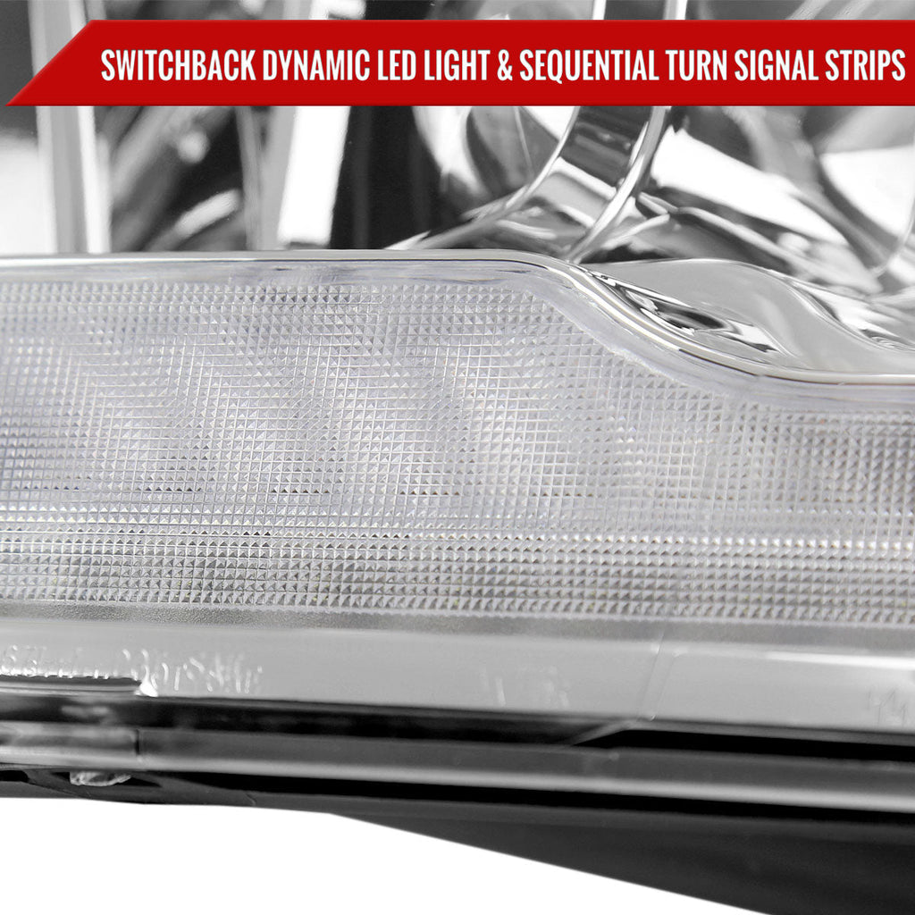 2009-2018 Dodge RAM 1500  / 2019-2021 RAM Classic / 2010-2018 RAM 2500 3500 Switchback Sequential Projector Headlights (Chrome Housing/Clear Lens)