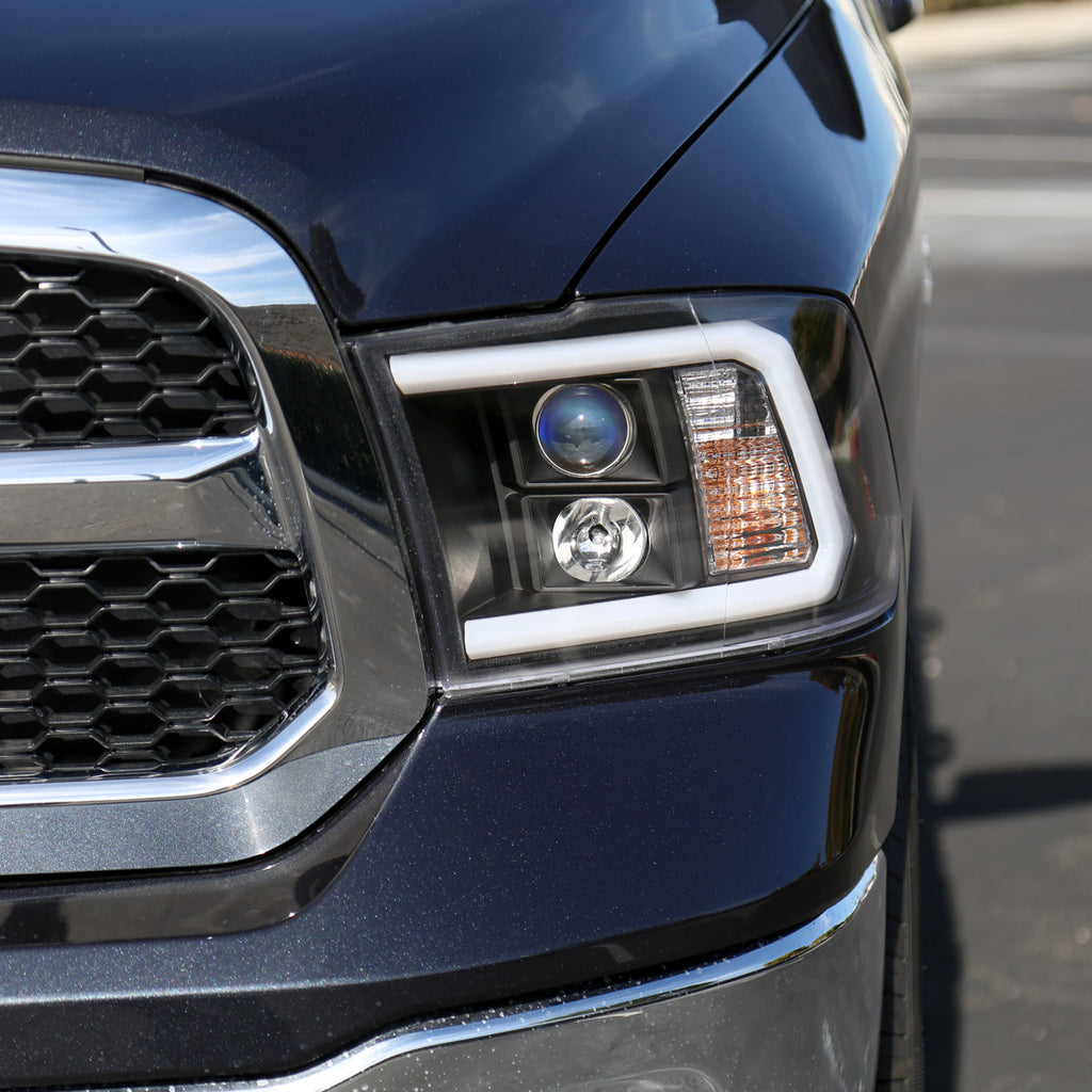 2009-2018 Dodge RAM 1500 / 2019-2021 RAM Classic / 2010-2018 RAM 2500 3500 LED C-Bar Projector Headlights (Matte Black Housing/Clear Lens)