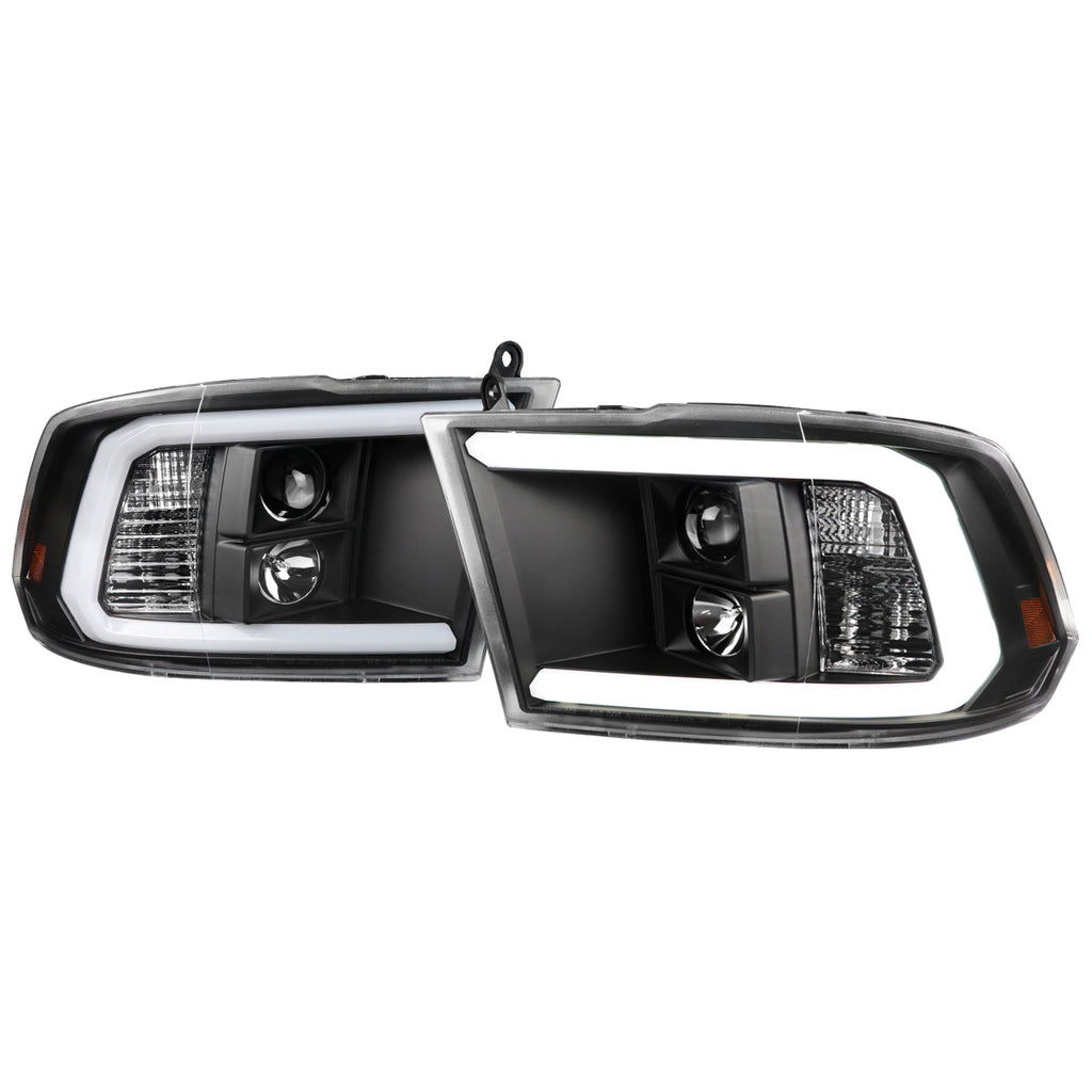 2009-2018 Dodge RAM 1500 / 2019-2021 RAM Classic / 2010-2018 RAM 2500 3500 LED C-Bar Projector Headlights (Matte Black Housing/Clear Lens)