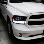 2009-2018 Dodge RAM 1500 / 2019-2021 RAM Classic / 2010-2018 RAM 2500 3500 Switchback Sequential LED Bar Projector Headlights (Matte Black Housing/Clear Lens)