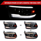 2009-2018 Dodge RAM 1500  / 2019-2021 RAM Classic / 2010-2018 RAM 2500 3500 Switchback Sequential Projector Headlights (Matte Black Housing/Clear Lens)