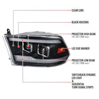 2009-2018 Dodge RAM 1500  / 2019-2021 RAM Classic / 2010-2018 RAM 2500 3500 Switchback Sequential Projector Headlights (Matte Black Housing/Clear Lens)