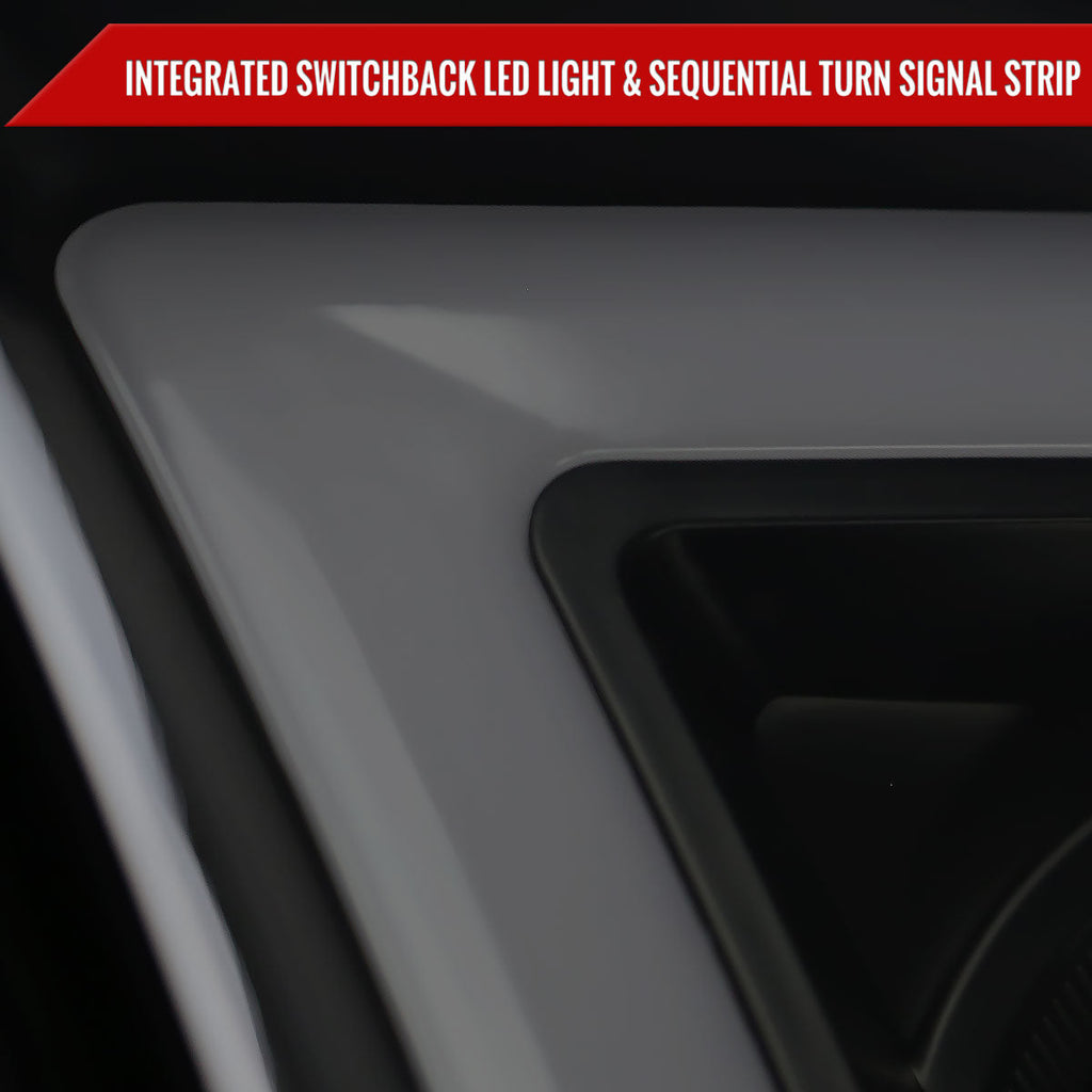 2009-2018 Dodge RAM 1500 / 2019-2021 RAM Classic/ 2010-2018 RAM 2500 3500 Switchback Sequential LED C-Bar Projector Headlights (Black Housing/Smoked Lens)