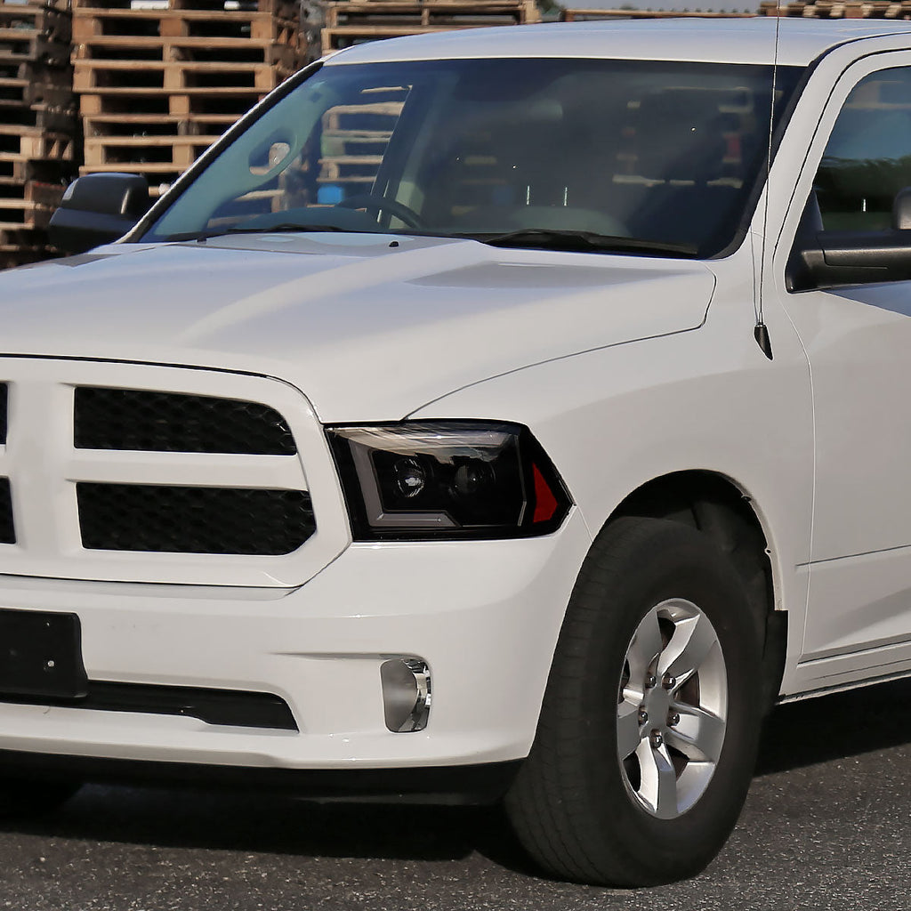 2009-2018 Dodge RAM 1500 / 2019-2021 RAM Classic/ 2010-2018 RAM 2500 3500 Switchback Sequential LED C-Bar Projector Headlights (Black Housing/Smoked Lens)