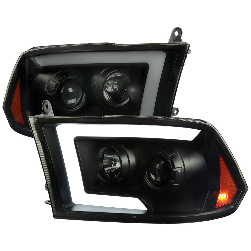 2009-2018 Dodge RAM 1500 / 2019-2021 RAM Classic/ 2010-2018 RAM 2500 3500 Switchback Sequential LED C-Bar Projector Headlights (Black Housing/Smoked Lens)