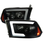 2009-2018 Dodge RAM 1500 / 2019-2021 RAM Classic/ 2010-2018 RAM 2500 3500 Switchback Sequential LED C-Bar Projector Headlights (Black Housing/Smoked Lens)